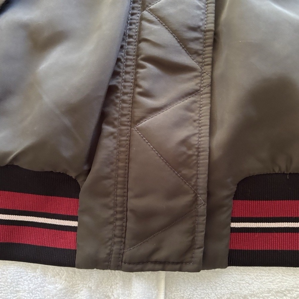 H&M Divided Bomber Jacket Womens 12 Olive Green Tiger Patch Varsity Streetwear - Picture 8 of 16